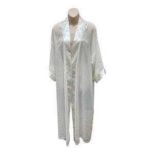 Vintage California Dynasty Elegant White Sheer Lace Satin Trim Robe Bridal Sz M